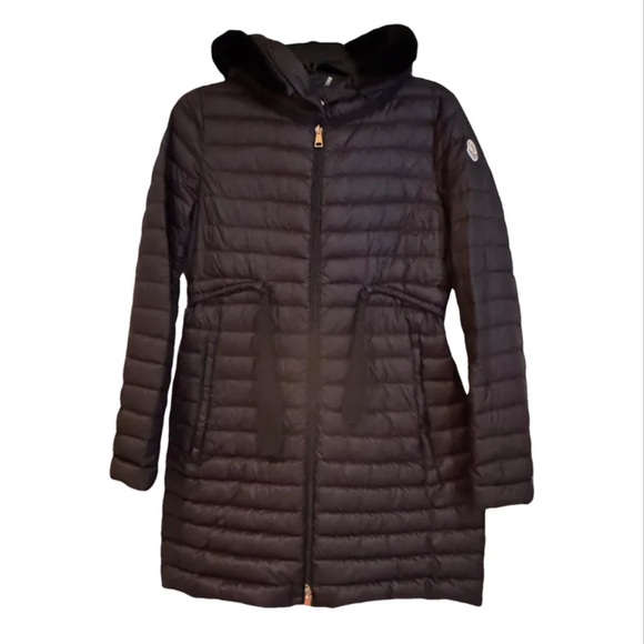 MONCLER Black Barbel Long Down Puffer Attached Hood Removable Mink Trim Sz 2 (M) - Picture 3 of 9